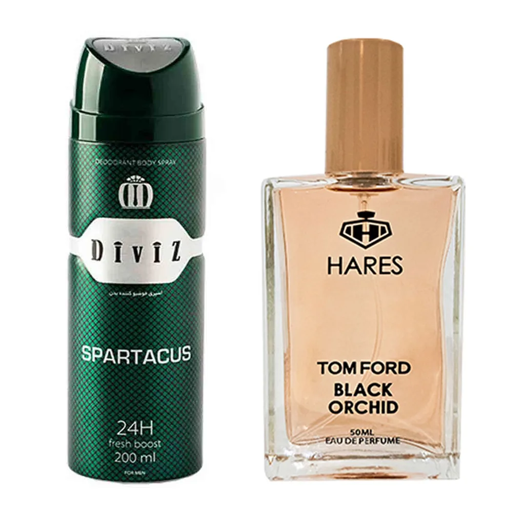 پک هدیه اسپری بدن Spartacus و ادوپرفیوم Tom Ford Black Orchid - 2 عددی