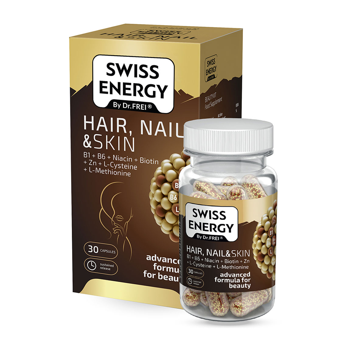 کپسول سوییس انرژی هیر نیل و اسکین - بسته 30 عددی